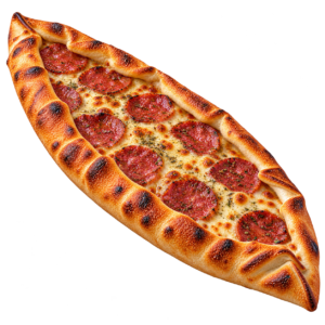 Pide Salami mit Salami und geschmolzenem Käse – Levant Restaurant Halle