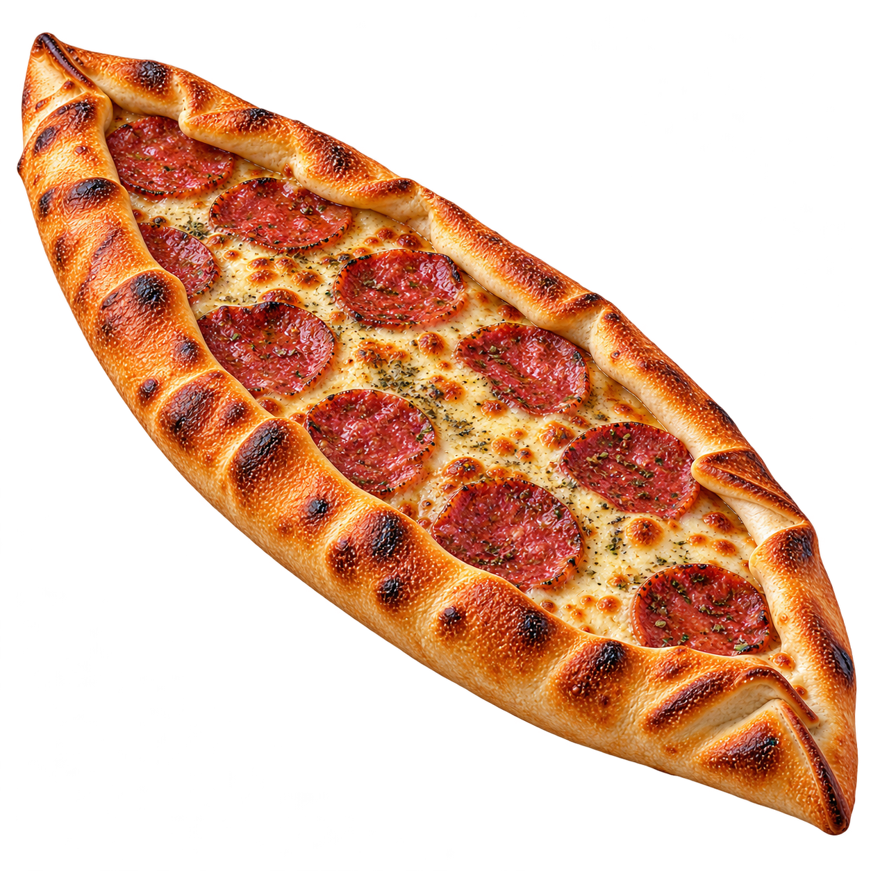 Pide Salami mit Salami und geschmolzenem Käse – Levant Restaurant Halle